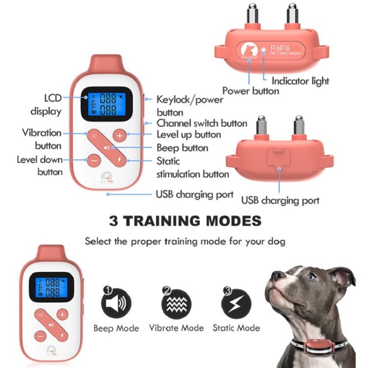 PaiPaitek PD523 1000m Remote Control Rechargeable Waterproof Dog Trainer - British D'sire