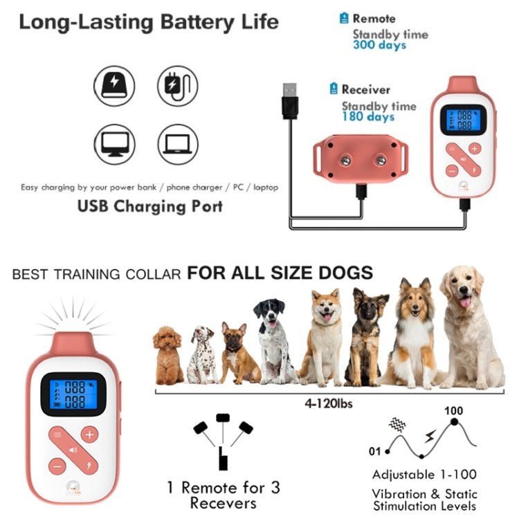 PaiPaitek PD523 1000m Remote Control Rechargeable Waterproof Dog Trainer - British D'sire