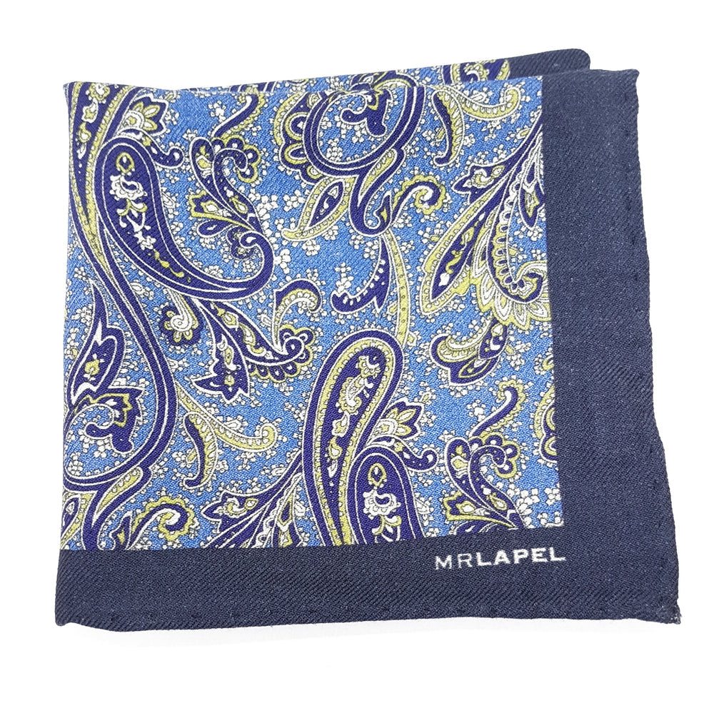Men's Blue wool paisley patterned handkerchief by Mr. Lapel | Brighten up any suit for a smart casual look