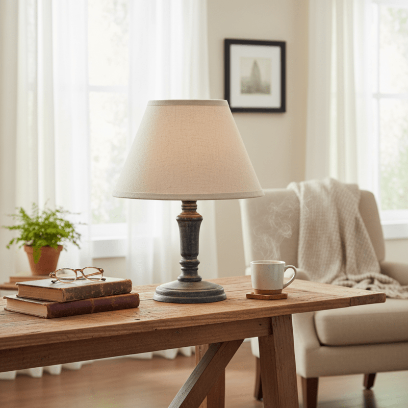 Palmyra Column Table Lamp With Linen Shade - Lamps - British D'sire