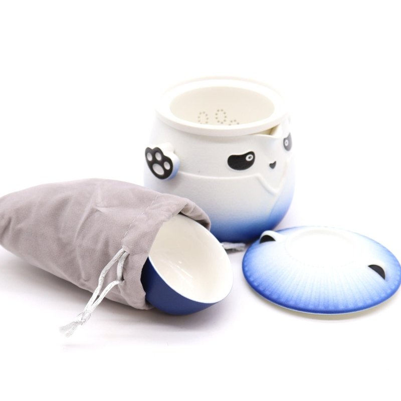 Panda Teapot Set & Three Cups - Sky Blue - Herbal Teapot Set - British D'sire