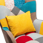 Patchwork Upholstered Wingback Armchair with Footrest and Cushion - Armchair - British D'sire