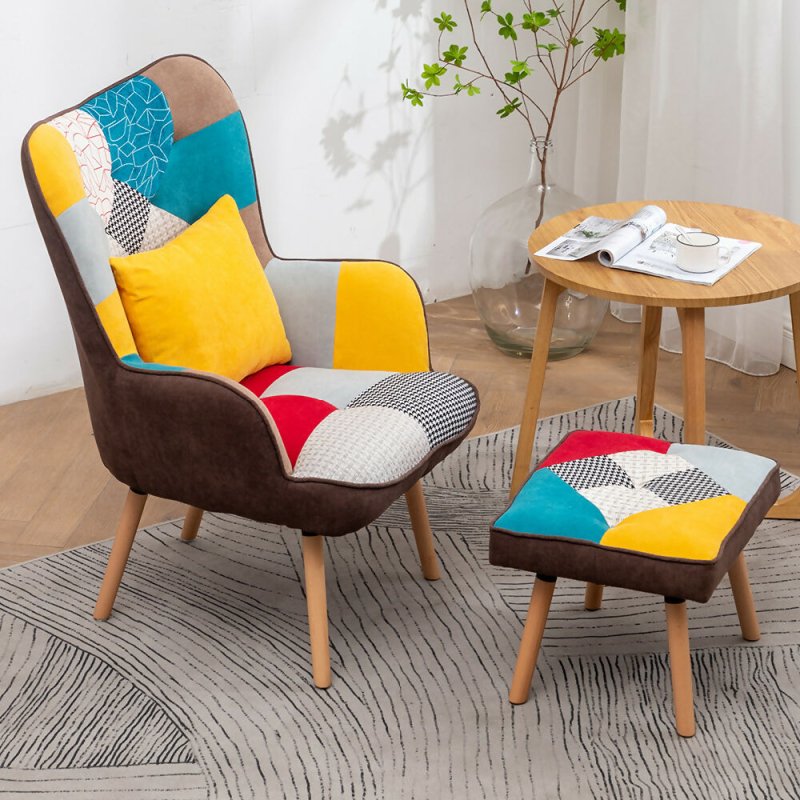 Patchwork Upholstered Wingback Armchair with Footrest and Cushion Secondary image