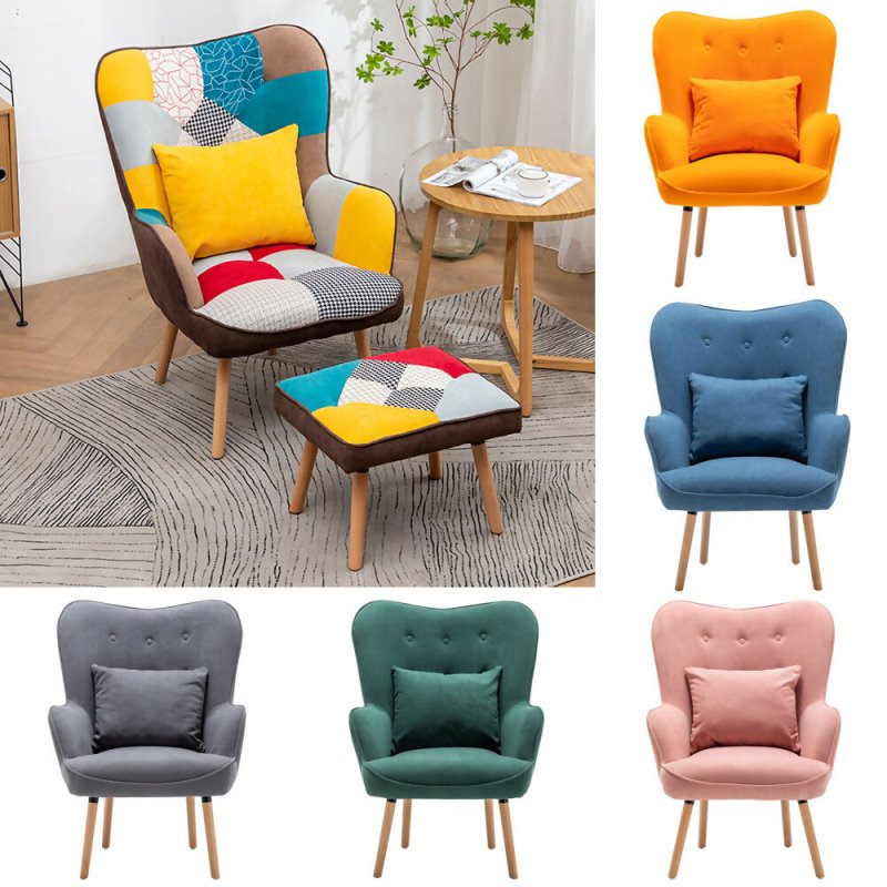 Patchwork Upholstered Wingback Armchair with Footrest and Cushion - Armchair - British D'sire
