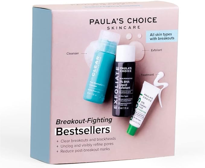 Paula's Choice Breakout Fighting Bestsellers - Facial Cleansing, Exfoliating & Treatment - Reduce Blemishes, Enlarged Pores & Blackheads - with Salicylic & Azelaic Acid - All Skin Types - Travel Size - British D'sire Main image
