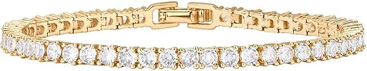 PAVOI 14K Gold Plated 3mm Cubic Zirconia Classic Tennis Bracelet | Gold Bracelets for Women | Size - 7.5 Inch - Bracelets & Bangles - British D'sire Main image