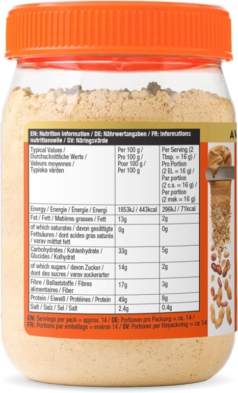 PBfit Peanut Butter Powder - 87% Less Fat, High Protein, Gluten Free Natural Nut Butter Spread - Powdered Peanut Butter from Real Roasted Pressed Peanuts - 225g Secondary image