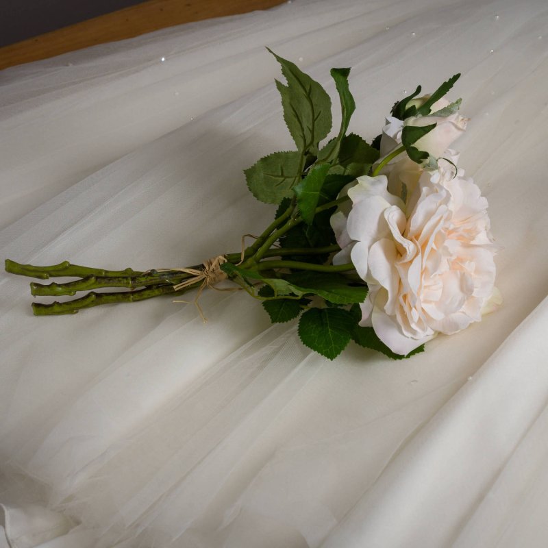 Peachy Cream Short Stem Rose Bouquet Artificial Flower Stem - Artificial Plants & Trees - British D'sire