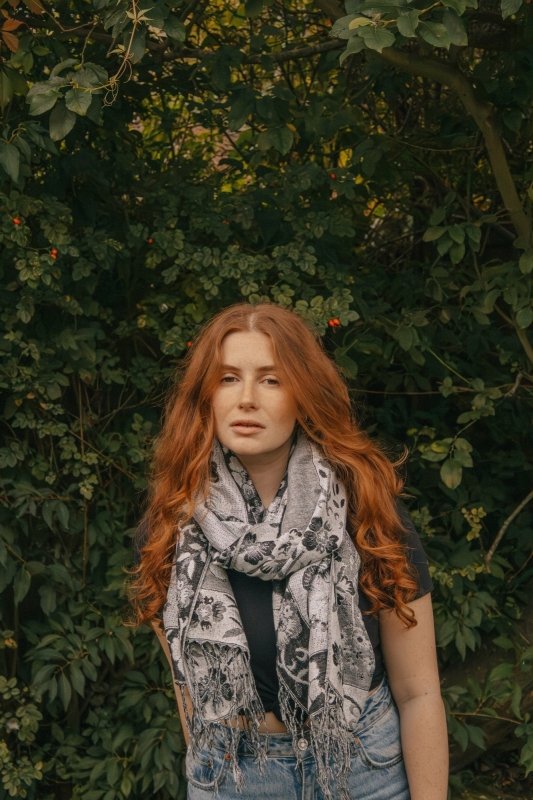 Peacock And Floral Tassel Luxe Pashmina in Silver - Scarves & Snoods - British D'sire