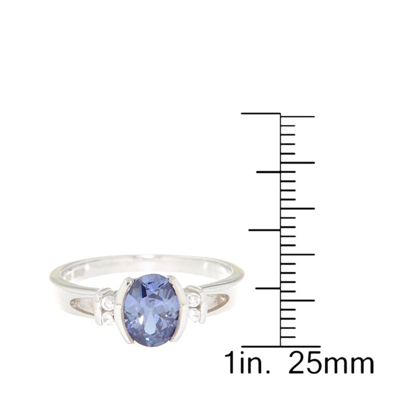 Pearlz Gallery Gemstone Jewellery Gift Set – Tanzanite & Cubic Zirconia Sterling Silver Ring with 3-Line Amethyst Nugget Necklace