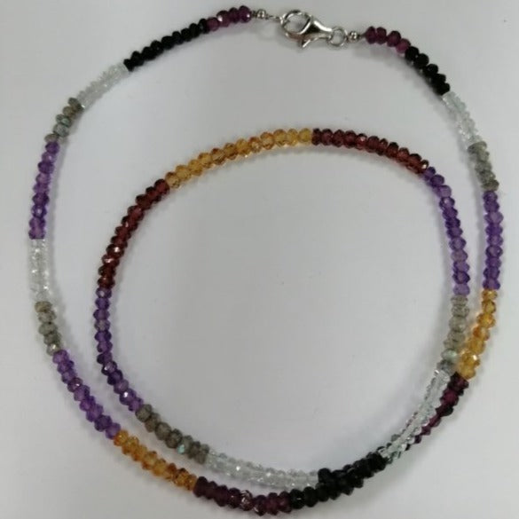 Pearlz Gallery Women’s Jewellery Set – Rose Quartz & Amethyst Halo Ring, Multicolour Stone Necklace, Black Agate & Rose Quartz Bracelet – Sterling Silver Natural Gemstone Gift