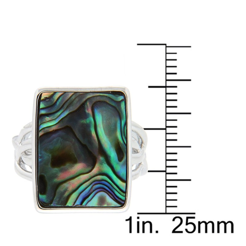 Pearlz Gallery Ladies Sterling Silver Abalone Shell Ring Duo – Oval & Rectangle Natural Shell Statement Rings – Rhodium Plated, Hypoallergenic Jewellery Gift Set