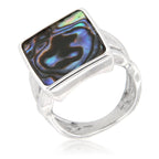 Pearlz Gallery Ladies Sterling Silver Abalone Shell Ring Duo – Oval & Rectangle Natural Shell Statement Rings – Rhodium Plated, Hypoallergenic Jewellery Gift Set