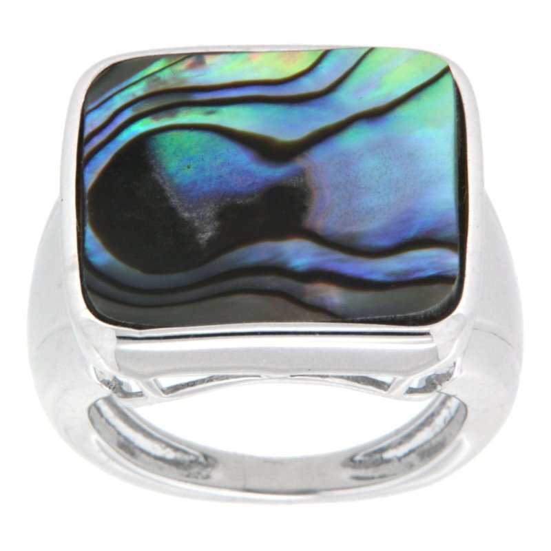 Pearlz Gallery Ladies Sterling Silver Ring Duo – Rose de France Amethyst & Multi-Gemstone Cushion Ring with Abalone Shell Statement Ring – Rhodium Plated Gift Set