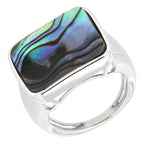 Pearlz Gallery Ladies Sterling Silver Ring Duo – Rose de France Amethyst & Multi-Gemstone Cushion Ring with Abalone Shell Statement Ring – Rhodium Plated Gift Set