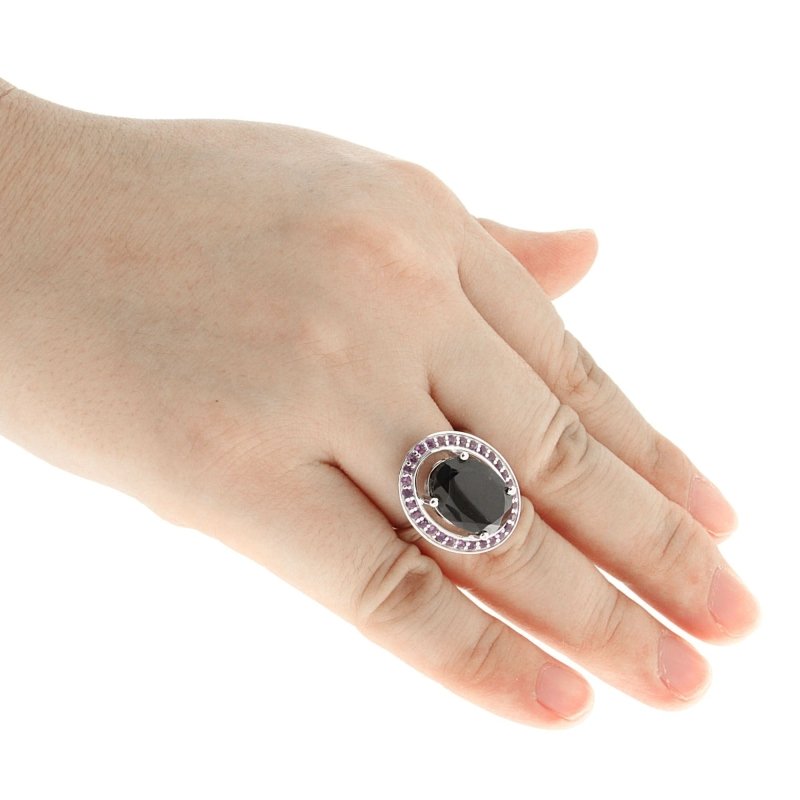 Pearlz Gallery Sterling Silver Ring Duo – 16mm Round Abalone Shell Statement Ring & Oval-Cut Gemstone Halo Ring – Rhodium Plated Hypoallergenic Women’s Jewellery Gift Set
