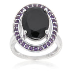 Pearlz Gallery Sterling Silver Ring Duo – 16mm Round Abalone Shell Statement Ring & Oval-Cut Gemstone Halo Ring – Rhodium Plated Hypoallergenic Women’s Jewellery Gift Set