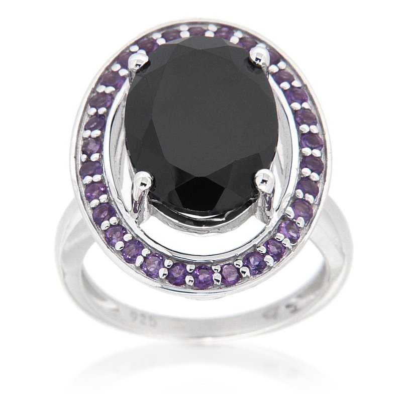 Pearlz Gallery Sterling Silver Ring Duo – 16mm Round Abalone Shell Statement Ring & Oval-Cut Gemstone Halo Ring – Rhodium Plated Hypoallergenic Women’s Jewellery Gift Set