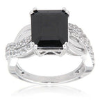 Pearlz Gallery Ladies’ Sterling Silver Cocktail Ring Duo – Tanzanite CZ & Black Spinel with White CZ & Topaz Halo – Rhodium Plated Statement Jewellery Gift Set