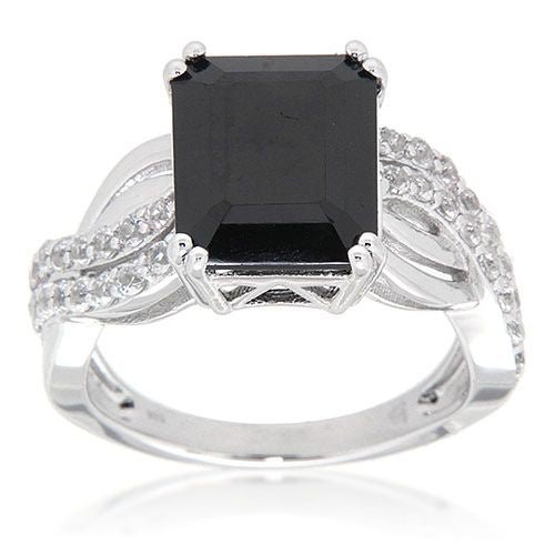 Pearlz Gallery Ladies’ Sterling Silver Cocktail Ring Duo – Tanzanite CZ & Black Spinel with White CZ & Topaz Halo – Rhodium Plated Statement Jewellery Gift Set