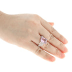 Pearlz Gallery Ladies’ Sterling Silver Cocktail Ring Duo – Tanzanite CZ & Black Spinel with White CZ & Topaz Halo – Rhodium Plated Statement Jewellery Gift Set