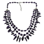 Pearlz Gallery Gemstone Jewellery Gift Set – Tanzanite & Cubic Zirconia Sterling Silver Ring with 3-Line Amethyst Nugget Necklace