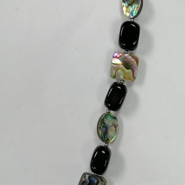 Pearlz Gallery Ladies Ocean & Gemstone Jewellery Set – Black Sea Shell Earrings, Kunzite Slider Bracelet & Black Agate Abalone Necklace – 925 Sterling Silver Gift Collection