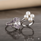 Pearlz Gallery Ladies Luxury Ring Collection – Black Spinel, Rose de France Amethyst & Freshwater Pearl Rings Bundle – 925 Sterling Silver Gift Set – Multi - Stone & Pearl Statement Jewellery - Jewelry Rings - British D'sire