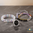 Pearlz Gallery Ladies Multicolor Gemstone Jewellery Set – Natural Stone Necklace, Black Spinel & White Topaz Cocktail Ring & Multi - Stone Stretch Bracelet – 925 Sterling Silver Gift Bundle - Jewellery - British D'sire