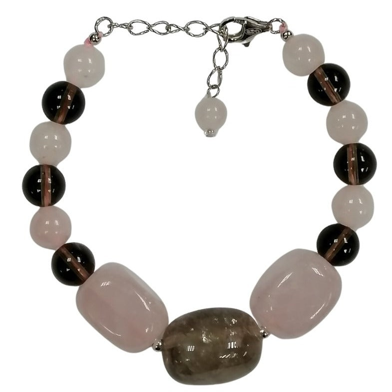 Pearlz Gallery Women’s Gemstone Jewellery Gift Set – Chrome Diopside Ring, Rainbow Moonstone Necklace & Rose Quartz Smoky Quartz Bracelet