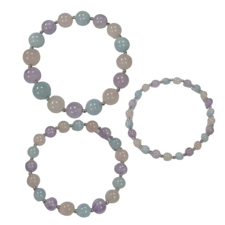 Pearlz Gallery Ladies Multicolor Gemstone Jewellery Set – Natural Stone Necklace, Black Spinel & White Topaz Cocktail Ring & Multi-Stone Stretch Bracelet – 925 Sterling Silver Gift Bundle