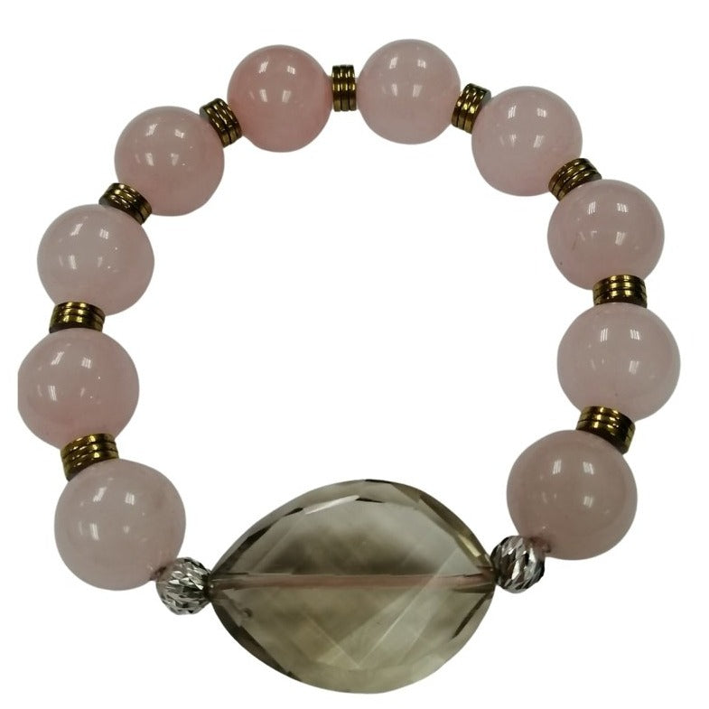 Pearlz Gallery Gemstone Jewellery Gift Set – Smoky Quartz & Topaz Ring, Multi Tiger Eye Necklace & Rose Quartz Stretch Bracelet in Sterling Silver