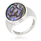 Pearlz Gallery Ladies Sterling Silver Abalone Shell Ring Duo – Oval & Rectangle Natural Shell Statement Rings – Rhodium Plated, Hypoallergenic Jewellery Gift Set - British D'sire