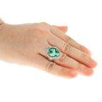 Pearlz Gallery Ladies Sterling Silver Abalone Shell Ring Duo – Oval & Rectangle Natural Shell Statement Rings – Rhodium Plated, Hypoallergenic Jewellery Gift Set - British D'sire