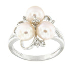 Pearlz Gallery Ladies White Freshwater Pearl Ring Duo – Pearl & Topaz Cocktail Ring and Pearl Split Band Engagement Ring – 925 Sterling Silver Rhodium Plated Gift Set - Fine Rings - British D'sire