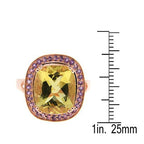Pearlz Gallery Ladies Sterling Silver Ring Duo – Lemon Quartz & Amethyst Cushion Halo Ring with Abalone Shell Statement Oval Ring – Rose Gold & Rhodium Plated Jewellery Gift Set