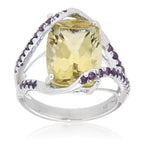 Pearlz Gallery Sterling Silver Rose de France Amethyst Ring Duo – Cushion Cut Purple Gemstone & Multi-Gemstone Designs – White Gold & Rhodium Plated Ladies’ Jewellery Gift Set