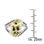 Pearlz Gallery Sterling Silver Rose de France Amethyst Ring Duo – Cushion Cut Purple Gemstone & Multi-Gemstone Designs – White Gold & Rhodium Plated Ladies’ Jewellery Gift Set
