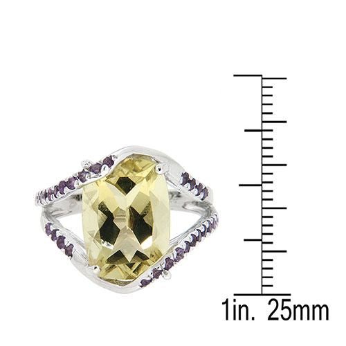 Pearlz Gallery Sterling Silver Rose de France Amethyst Ring Duo – Cushion Cut Purple Gemstone & Multi-Gemstone Designs – White Gold & Rhodium Plated Ladies’ Jewellery Gift Set
