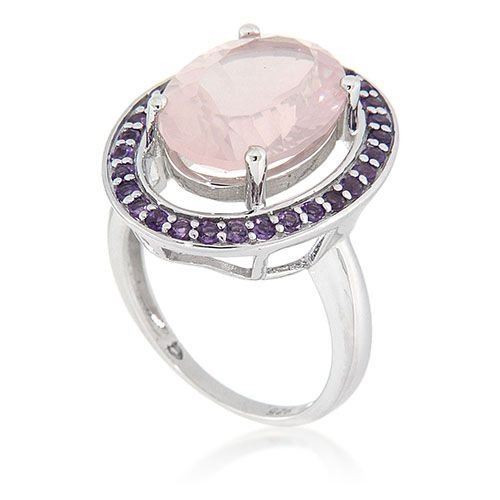 Pearlz Gallery Sterling Silver Ring Duo – 16mm Round Abalone Shell Statement Ring & Oval-Cut Gemstone Halo Ring – Rhodium Plated Hypoallergenic Women’s Jewellery Gift Set