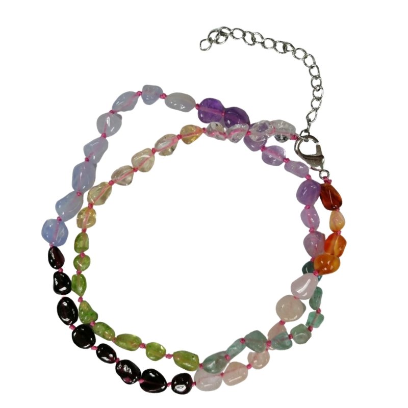 Pearlz Gallery Ladies Multicolor Gemstone Jewellery Set – Natural Stone Necklace, Black Spinel & White Topaz Cocktail Ring & Multi-Stone Stretch Bracelet – 925 Sterling Silver Gift Bundle