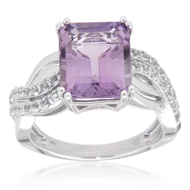 Pearlz Gallery Sterling Silver Rose de France Amethyst Ring Duo – Cushion Cut Purple Gemstone & Multi-Gemstone Designs – White Gold & Rhodium Plated Ladies’ Jewellery Gift Set