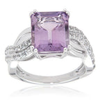 Pearlz Gallery Sterling Silver Rose de France Amethyst Ring Duo – Cushion Cut Purple Gemstone & Multi-Gemstone Designs – White Gold & Rhodium Plated Ladies’ Jewellery Gift Set