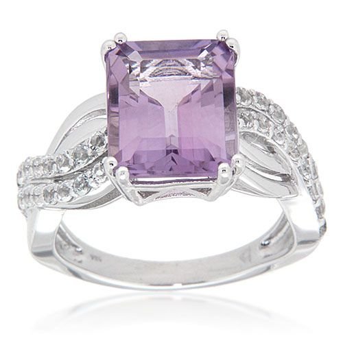 Pearlz Gallery Sterling Silver Rose de France Amethyst Ring Duo – Cushion Cut Purple Gemstone & Multi-Gemstone Designs – White Gold & Rhodium Plated Ladies’ Jewellery Gift Set