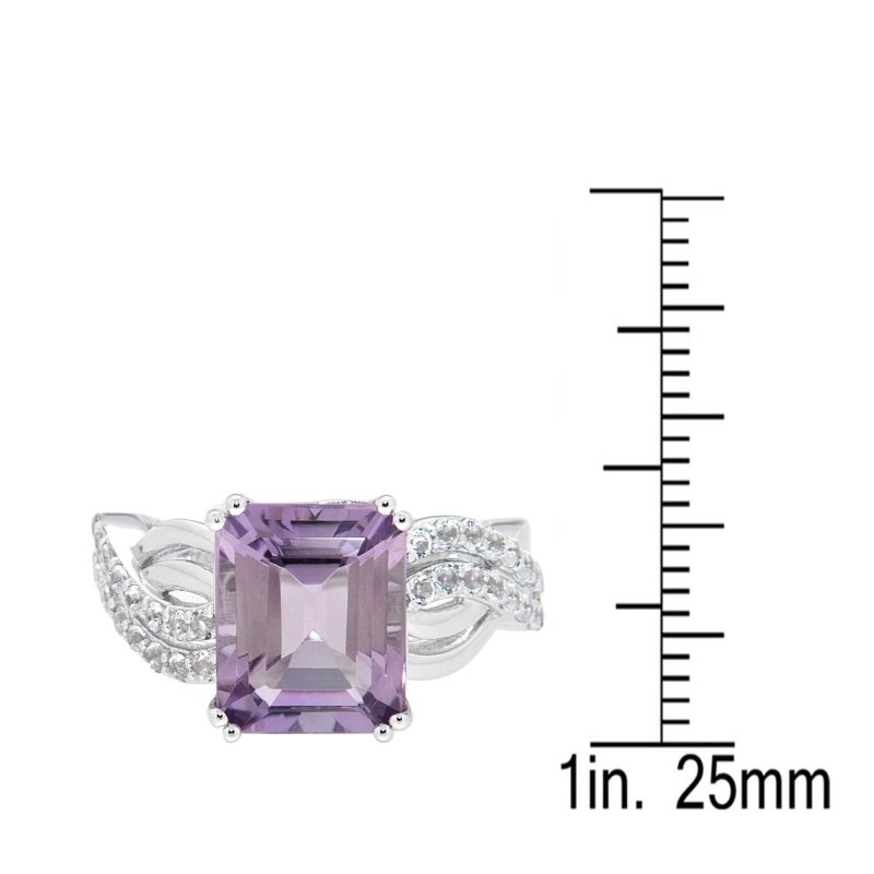 Pearlz Gallery Sterling Silver Rose de France Amethyst Ring Duo – Cushion Cut Purple Gemstone & Multi-Gemstone Designs – White Gold & Rhodium Plated Ladies’ Jewellery Gift Set