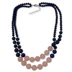 Pearlz Gallery Elegant Gemstone Jewellery Bundle – Black & White CZ Ring, Lapis Lazuli & Rose Quartz Necklace, Purple Amethyst & White Topaz Ring