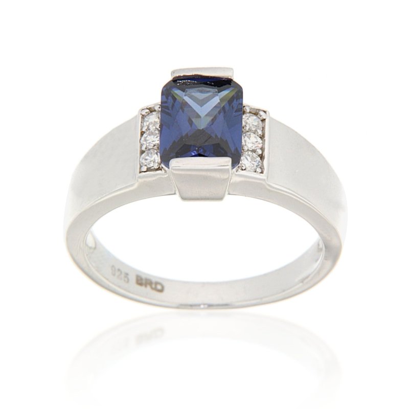 Pearlz Gallery Ladies’ Sterling Silver Cocktail Ring Duo – Tanzanite CZ & Black Spinel with White CZ & Topaz Halo – Rhodium Plated Statement Jewellery Gift Set Main image