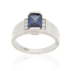 Pearlz Gallery Ladies’ Sterling Silver Cocktail Ring Duo – Tanzanite CZ & Black Spinel with White CZ & Topaz Halo – Rhodium Plated Statement Jewellery Gift Set