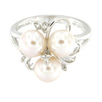 Pearlz Gallery Ladies White Freshwater Pearl Ring Duo – Pearl & Topaz Cocktail Ring and Pearl Split Band Engagement Ring – 925 Sterling Silver Rhodium Plated Gift Set