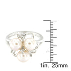 Pearlz Gallery Ladies White Freshwater Pearl Ring Duo – Pearl & Topaz Cocktail Ring and Pearl Split Band Engagement Ring – 925 Sterling Silver Rhodium Plated Gift Set